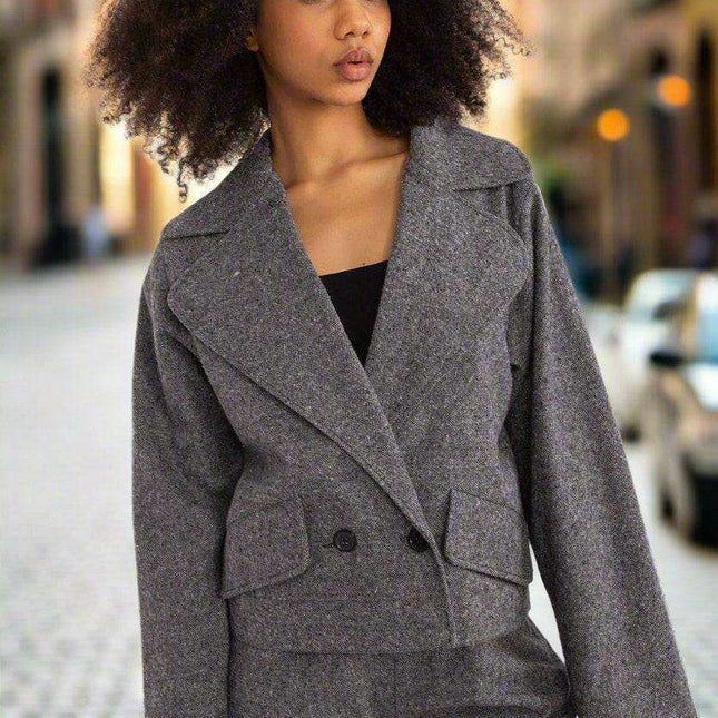 Sophisticated Cotton Blend Women's Double-Breasted Jacket