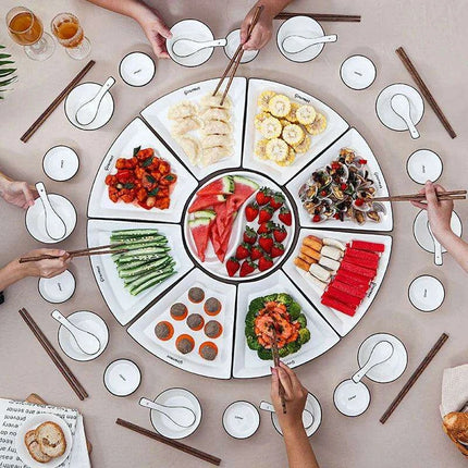 Sophisticated Crescent White Ceramic Dinner Plate Set - 8-Piece European Elegance - Très Elite