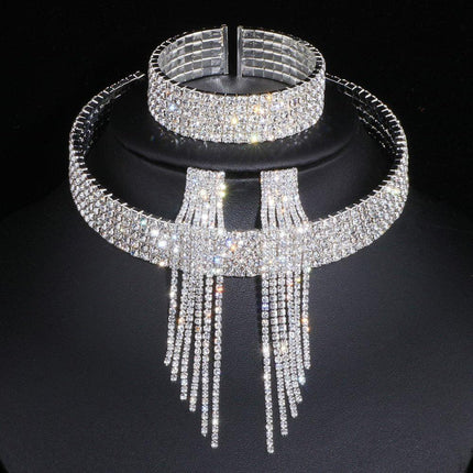 Sophisticated Crystal Tassel Jewelry Ensemble with African Rhinestones - Très Elite