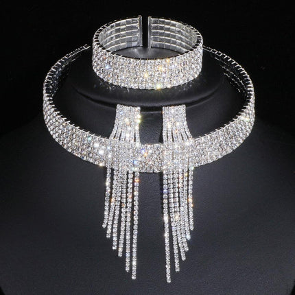 Sophisticated Crystal Tassel Jewelry Ensemble with African Rhinestones - Très Elite