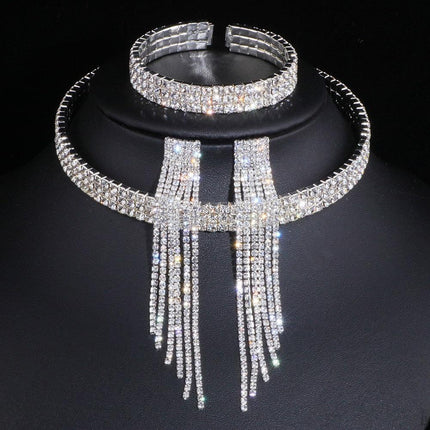 Sophisticated Crystal Tassel Jewelry Ensemble with African Rhinestones - Très Elite