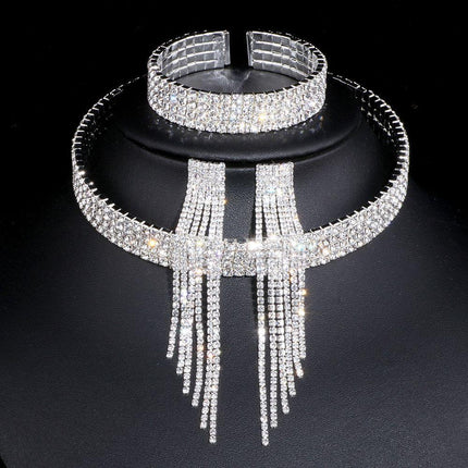 Sophisticated Crystal Tassel Jewelry Ensemble with African Rhinestones - Très Elite
