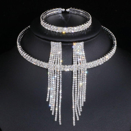 Sophisticated Crystal Tassel Jewelry Ensemble with African Rhinestones - Très Elite