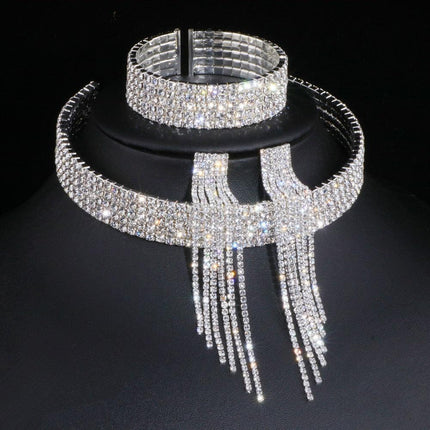 Sophisticated Crystal Tassel Jewelry Ensemble with African Rhinestones - Très Elite