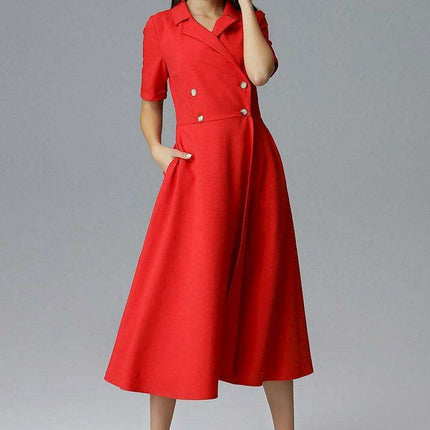 Sophisticated Double-Breasted Midi Dress with Convenient Pockets - Très Elite