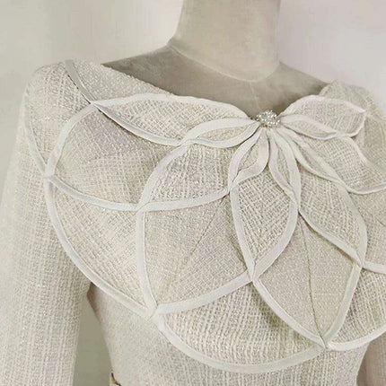 Sophisticated Double Breasted Tweed Ensemble with Petal Neck and Waist Belt - Women's Fall Collection 2024 - Très Elite