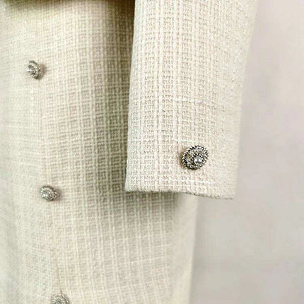 Sophisticated Double Breasted Tweed Ensemble with Petal Neck and Waist Belt - Women's Fall Collection 2024 - Très Elite