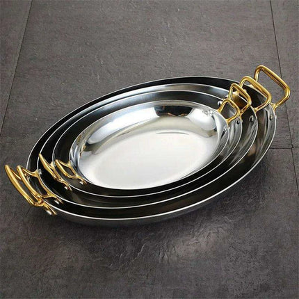 Sophisticated Dual Handle Stainless Steel Steak Plate for Gourmet Dining- Très Elite- Très Elite