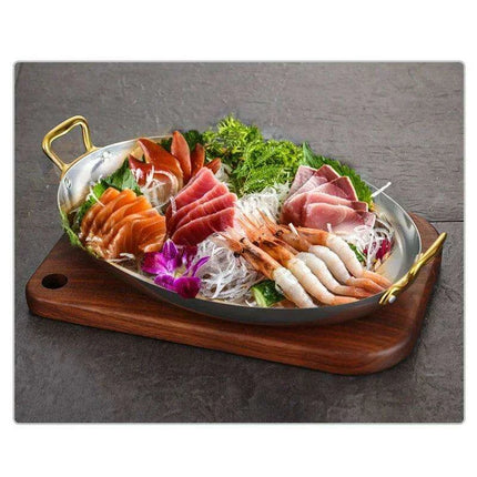 Sophisticated Dual Handle Stainless Steel Steak Plate for Gourmet Dining- Très Elite- Très Elite