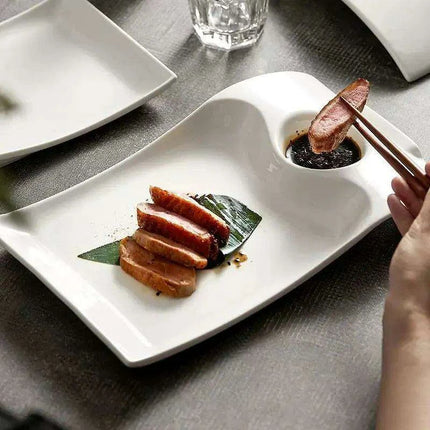 Sophisticated Duck-Embellished Ceramic Platter and Dipping Bowl Set for Stylish Entertaining - Très Elite