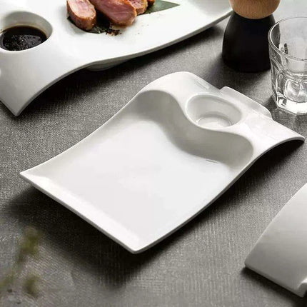 Sophisticated Duck-Embellished Ceramic Platter and Dipping Bowl Set for Stylish Entertaining - Très Elite
