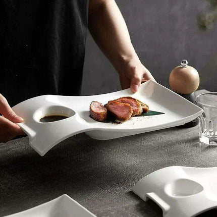 Sophisticated Duck-Embellished Ceramic Platter and Dipping Bowl Set for Stylish Entertaining - Très Elite