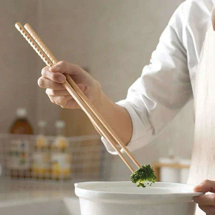 Sophisticated Extra Long Beech Wood Japanese Cooking Chopsticks - Slip-Resistant for Noodles and Frying - Très Elite