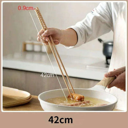 Sophisticated Extra Long Beech Wood Japanese Cooking Chopsticks - Slip-Resistant for Noodles and Frying - Très Elite