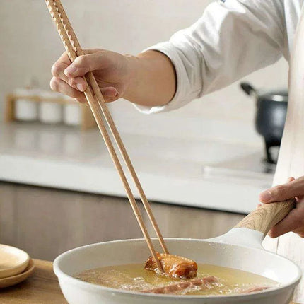 Sophisticated Extra Long Beech Wood Japanese Cooking Chopsticks - Slip-Resistant for Noodles and Frying - Très Elite