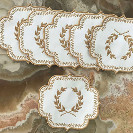 Sophisticated Faux Leather Embroidered Dining Table Ensemble with Runner & Napkins - Perfect for All Celebrations..