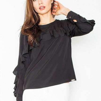 Sophisticated Frilled Long Sleeve Blouse - A Classic Wardrobe Essential - Très Elite