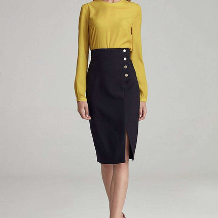 Sophisticated Gold Embellished Knee Length Pencil Skirt - Très Elite