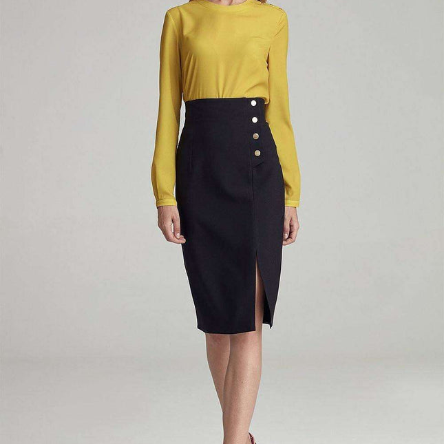 Sophisticated Gold Embellished Knee Length Pencil Skirt