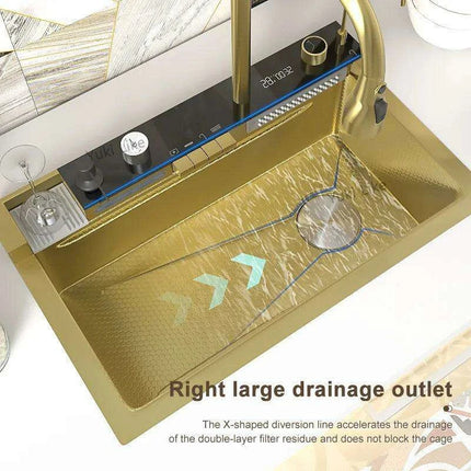 Sophisticated Golden Stainless Steel Kitchen Sink with Generous Embossed Basin - Contemporary Design & High Efficiency - Très Elite