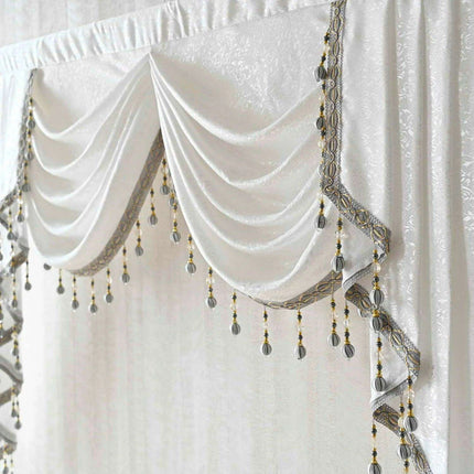 Sophisticated Gray Beaded Waterfall Swag Valance - Luxurious Rod Pocket Curtain Treatment - Très Elite