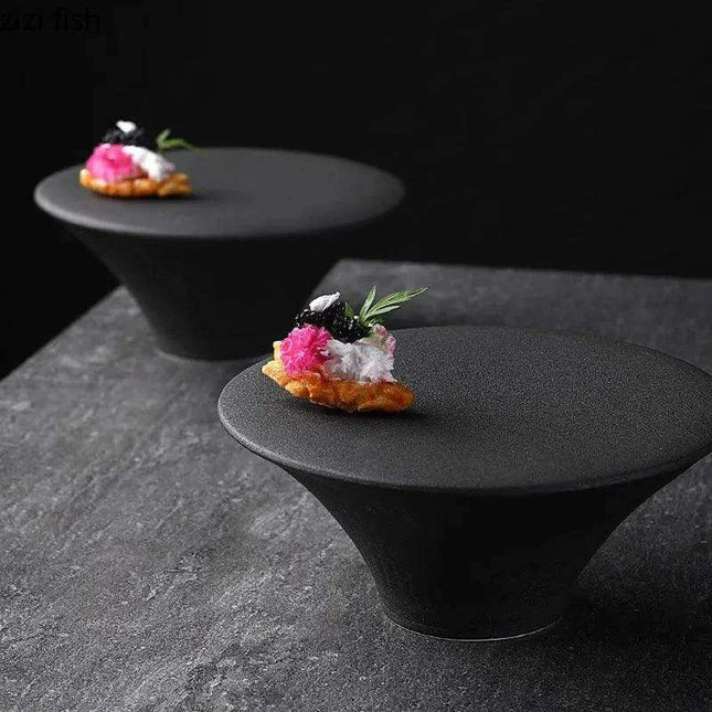 Sophisticated High Foot Ceramic Dessert Plate for Elegant Culinary Presentations - Ideal for Sushi and Unique Snacks