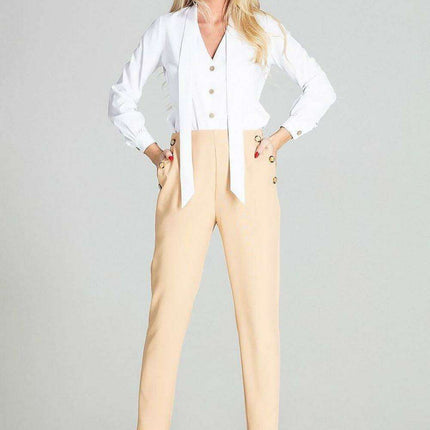 Sophisticated High-Waisted Check Pants with Elegant Button Details - Très Elite
