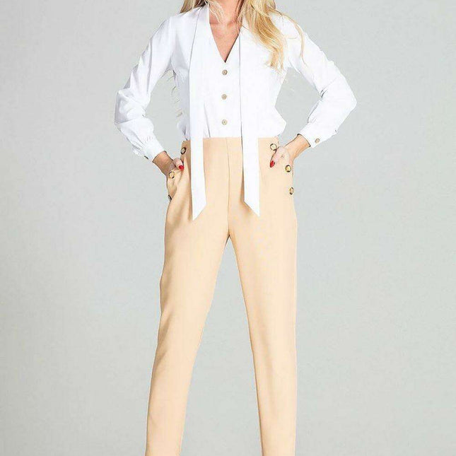 Sophisticated High-Waisted Check Pants with Elegant Button Details - Très Elite