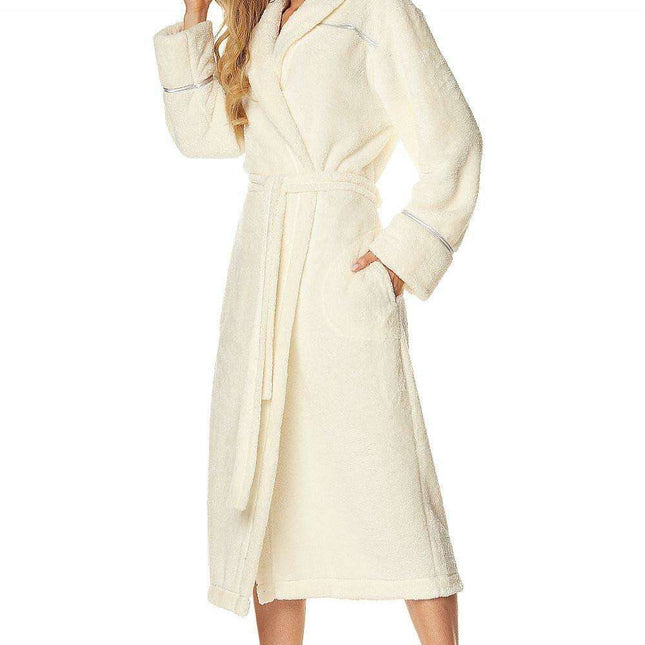 Sophisticated Ivory Plush Robe with Satin Accents - Très Elite
