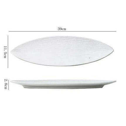Sophisticated Japanese Ceramic Leaf Plate with Textured Finish and Gold Trim - Perfect for Elegant Dining - Très Elite