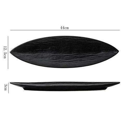 Sophisticated Japanese Ceramic Leaf Plate with Textured Finish and Gold Trim - Perfect for Elegant Dining - Très Elite