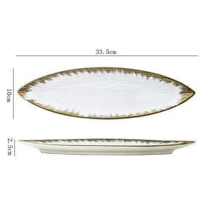 Sophisticated Japanese Ceramic Leaf Plate with Textured Finish and Gold Trim - Perfect for Elegant Dining - Très Elite