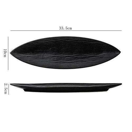 Sophisticated Japanese Ceramic Leaf Plate with Textured Finish and Gold Trim - Perfect for Elegant Dining - Très Elite