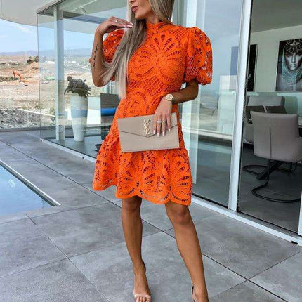 Sophisticated Lace Accented Shift Dress for Effortless Style - Très Elite