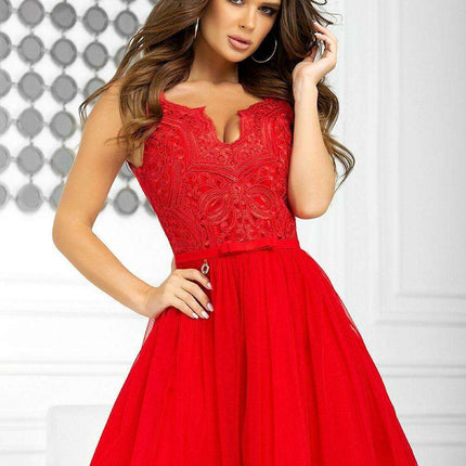 Sophisticated Lace Flare Evening Dress - Très Elite