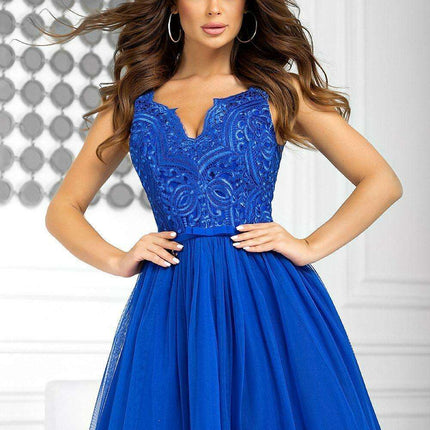 Sophisticated Lace Flare Evening Dress - Très Elite
