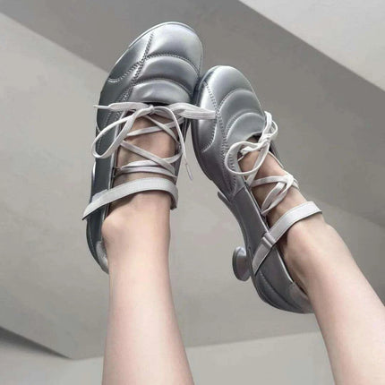 Sophisticated Lace-Up High Heel Ballet Flats for Women in Trendy Solid Shades - Très Elite
