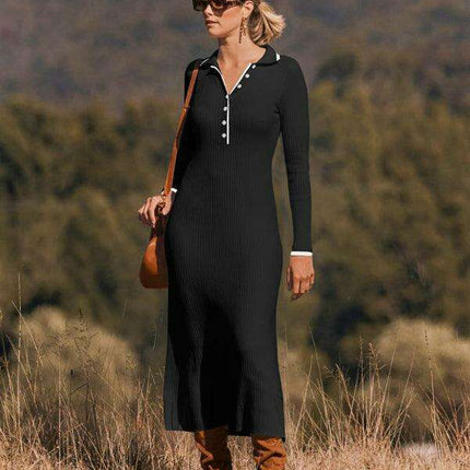Sophisticated Lapel Wrap Knit Bodycon Long-Sleeve Dress - Très Elite