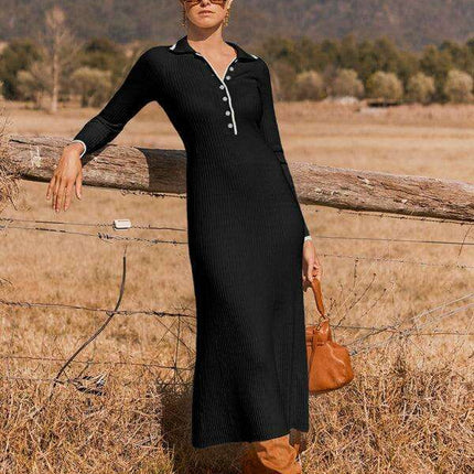 Sophisticated Lapel Wrap Knit Bodycon Long-Sleeve Dress - Très Elite