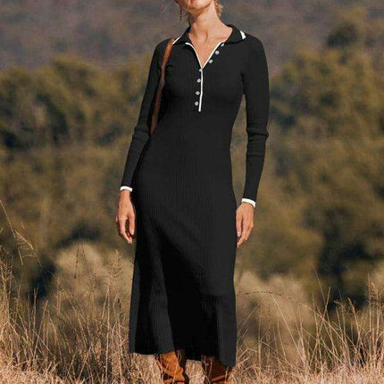 Sophisticated Lapel Wrap Knit Bodycon Long-Sleeve Dress - Très Elite