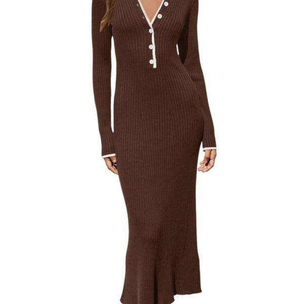 Sophisticated Lapel Wrap Knit Bodycon Long-Sleeve Dress - Très Elite