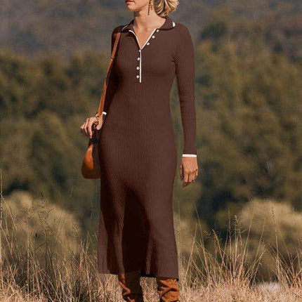 Sophisticated Lapel Wrap Knit Bodycon Long-Sleeve Dress - Très Elite