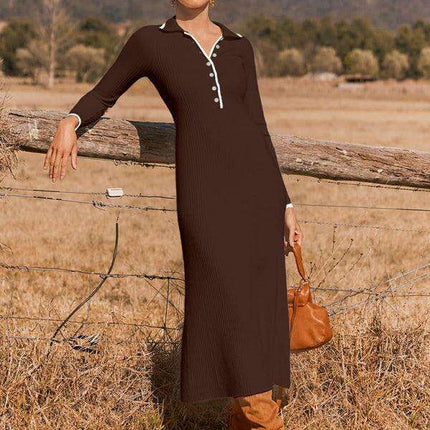 Sophisticated Lapel Wrap Knit Bodycon Long-Sleeve Dress - Très Elite