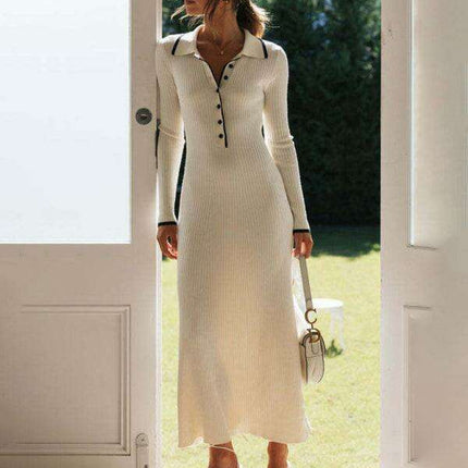 Sophisticated Lapel Wrap Knit Bodycon Long-Sleeve Dress - Très Elite