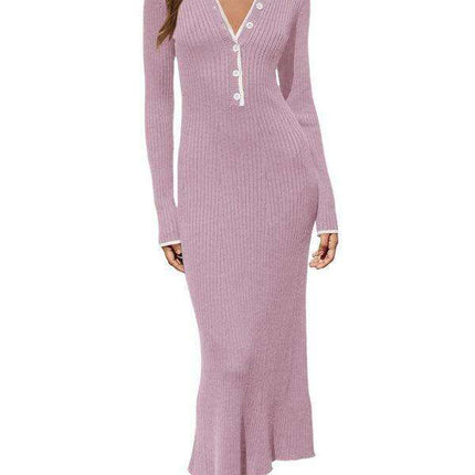 Sophisticated Lapel Wrap Knit Bodycon Long-Sleeve Dress - Très Elite