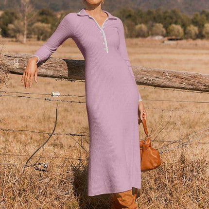 Sophisticated Lapel Wrap Knit Bodycon Long-Sleeve Dress - Très Elite