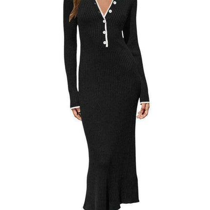 Sophisticated Lapel Wrap Knit Bodycon Long-Sleeve Dress - Très Elite