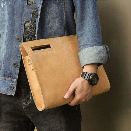 Sophisticated Leather Briefcase and Clutch Set with Unique Crazy Horse Features - Très Elite