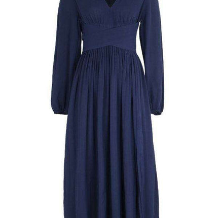 Sophisticated Long Sleeve Bandage Waist Dress with Slit for Women - Très Elite
