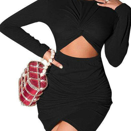Sophisticated Long-Sleeve Bodycon Dress with Stylish Cropped Hem and Flattering Fit - Très Elite